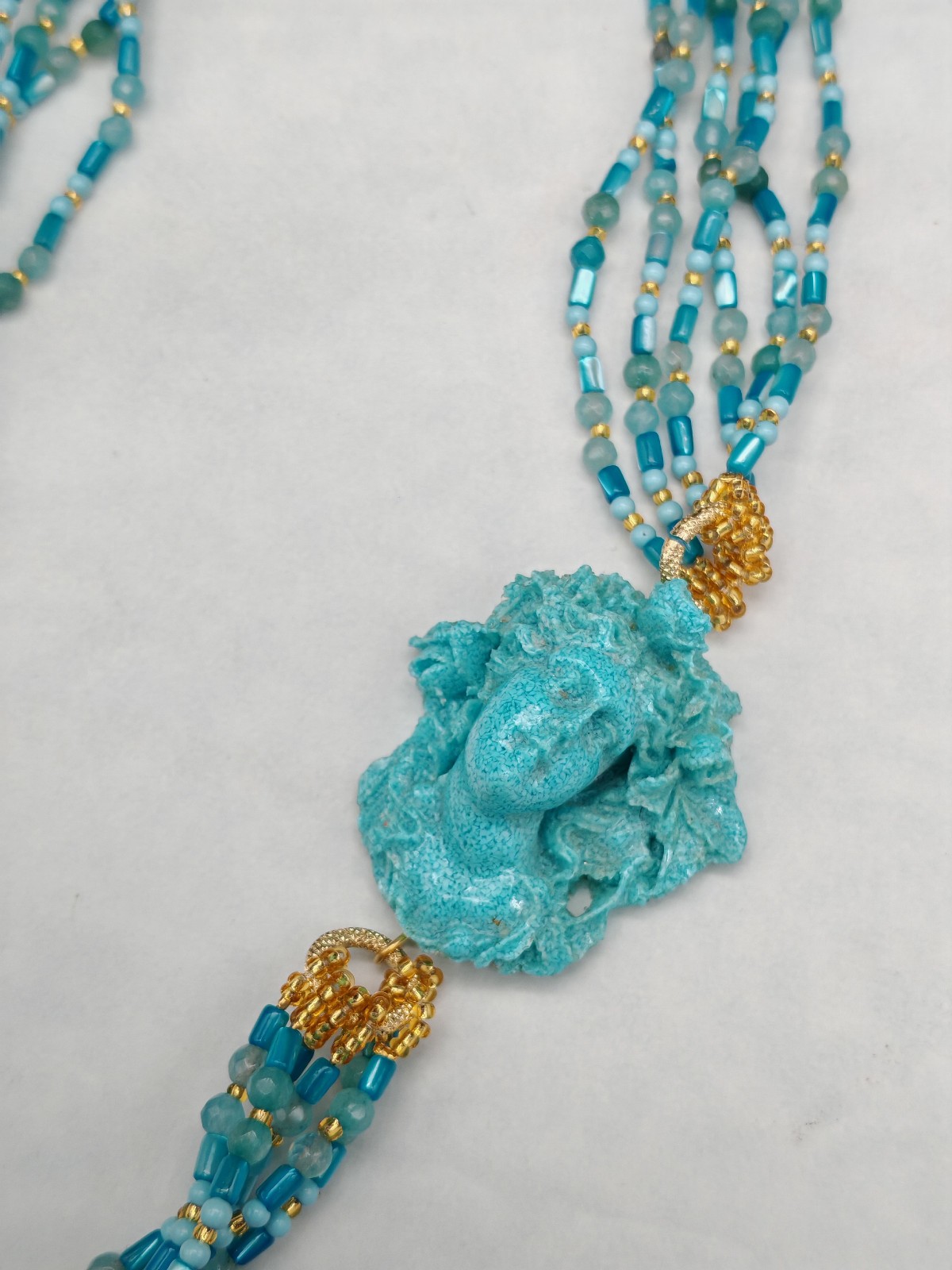 Women Turquoise Cameo Multifilament Elegant Mother of Pearl Necklace Made in Italy