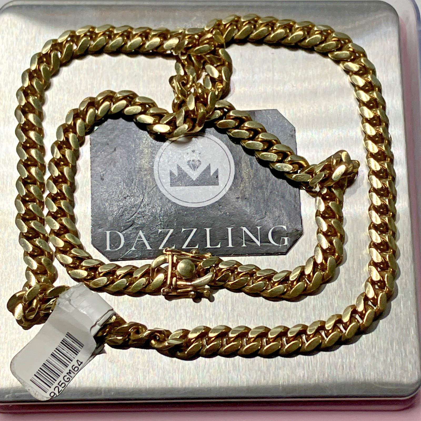 925 Sterling Silver Gold-Tone Solid Italy Cuban Chain 64grams 6.9mm Pre-Owned