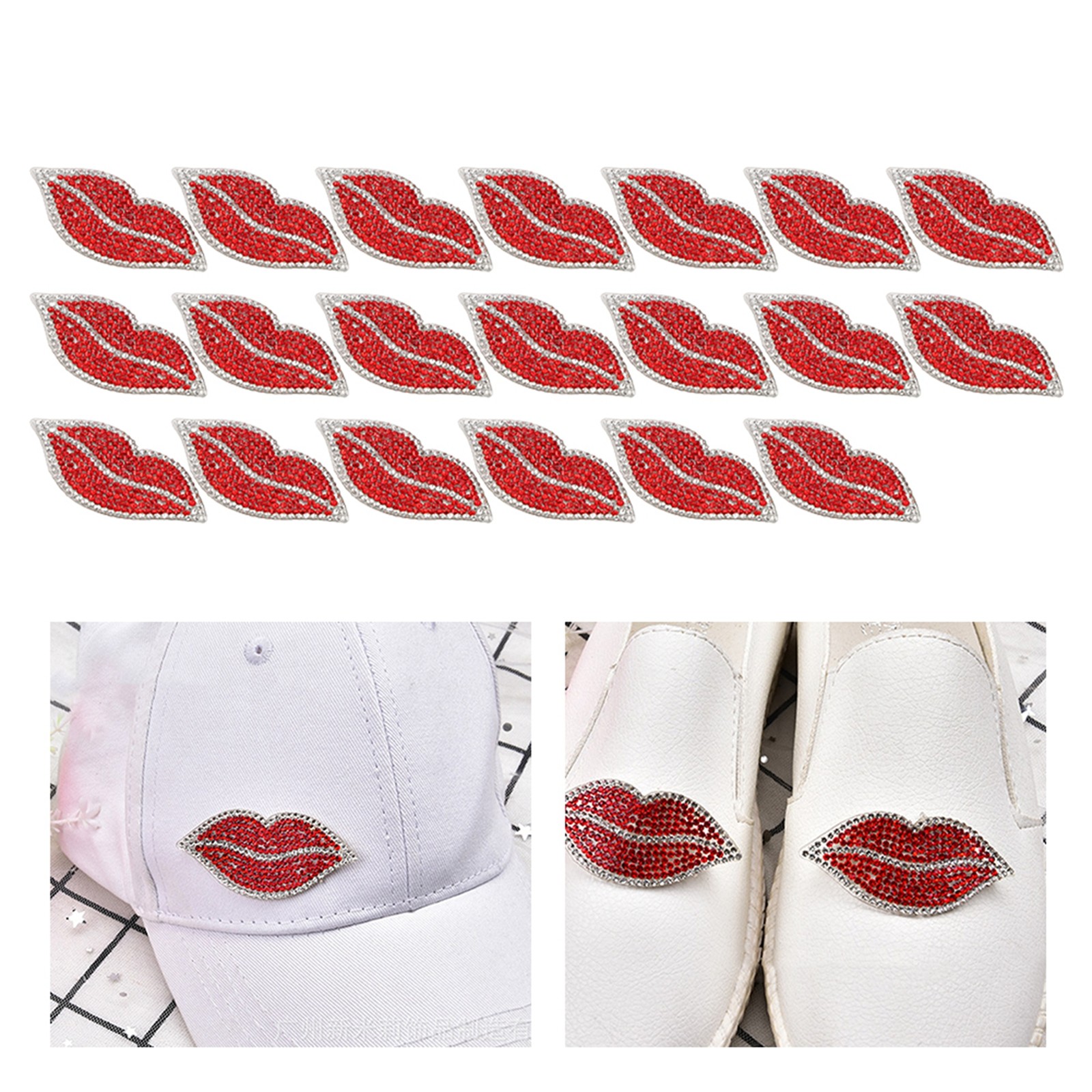 20Pcs Red Lip Rhinestones Resin Crystal Hot Pattern Clothing Decoration