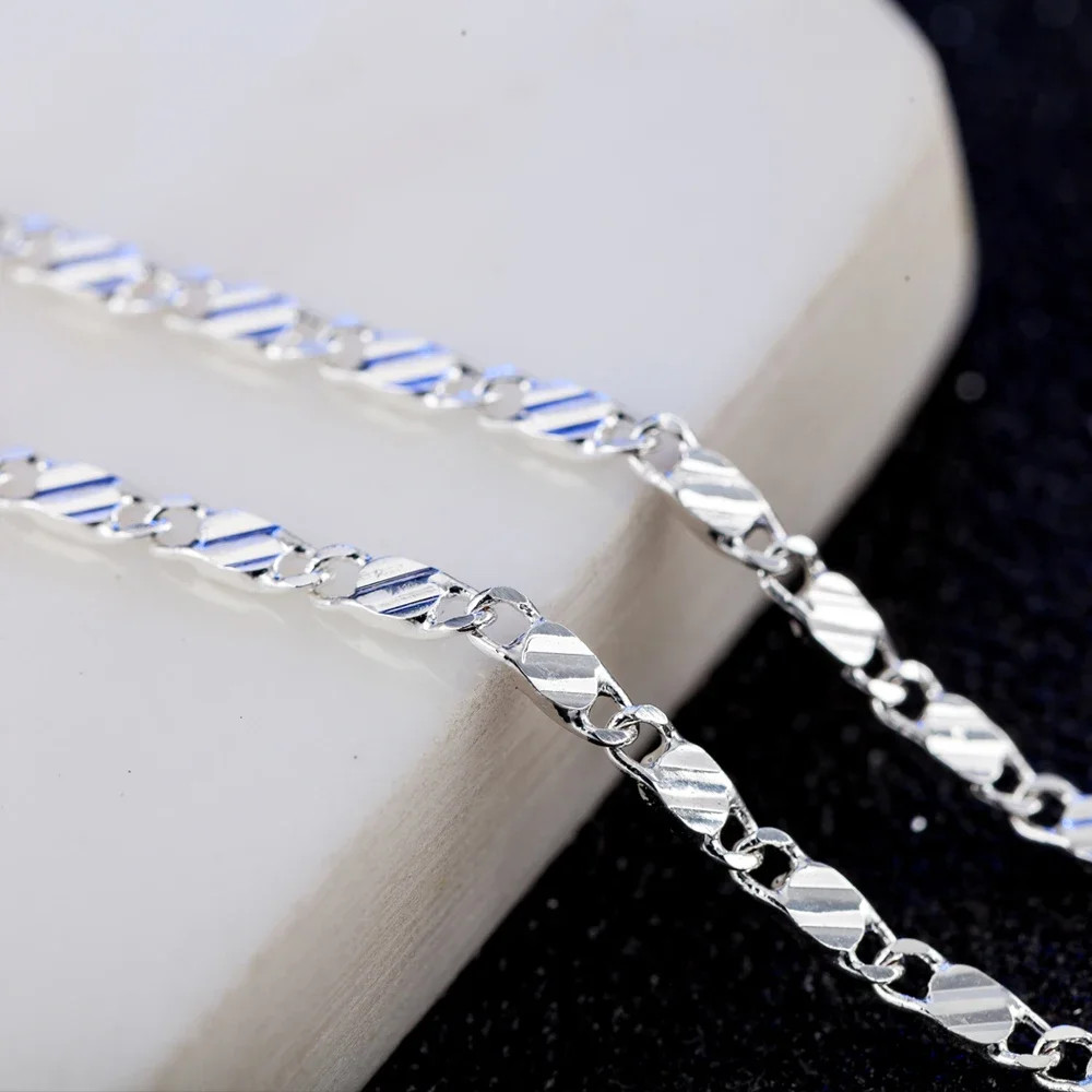 925 Sterling Silver 2MM Flat Clavicle Chain Necklace 40-75CM Women Men Gift
