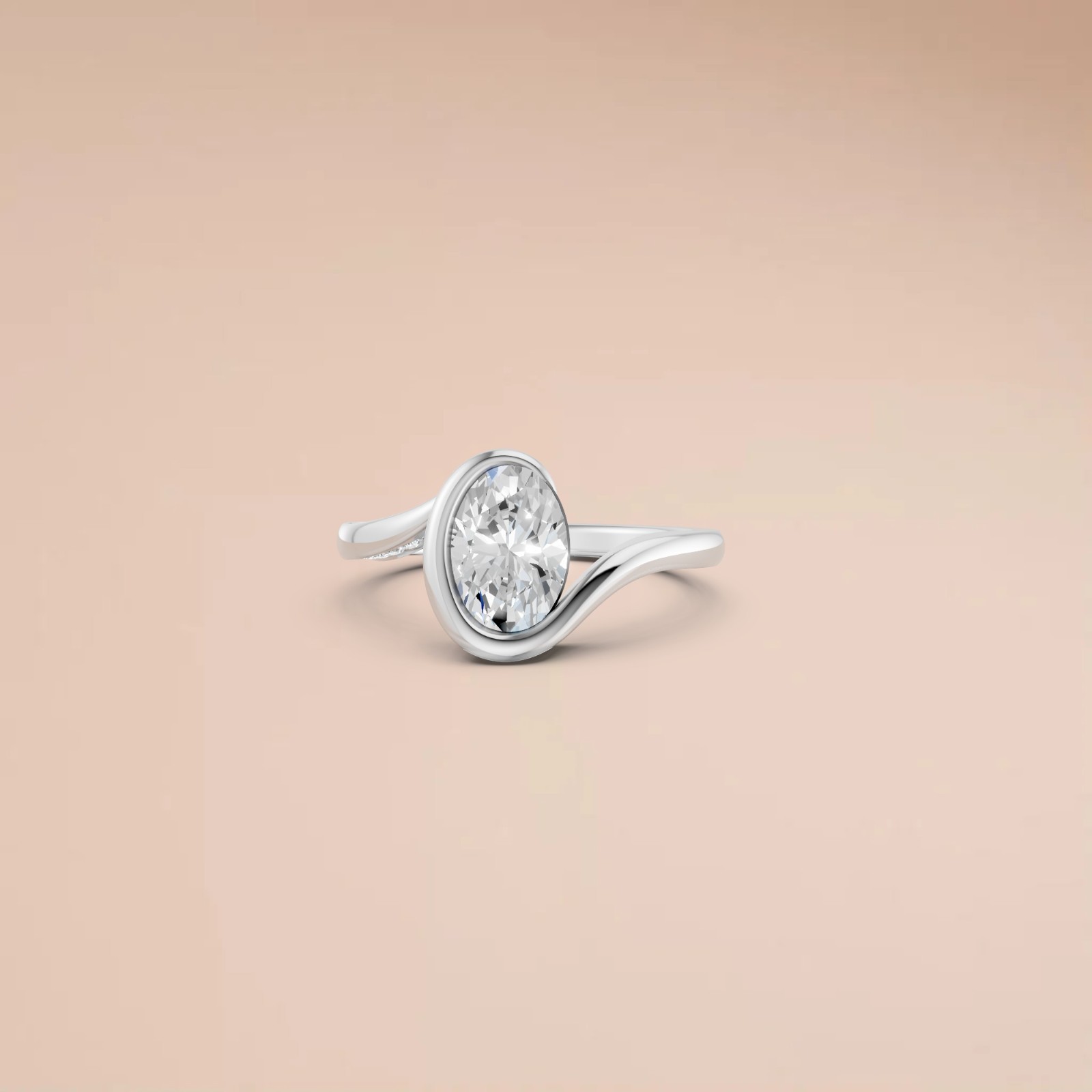 Oval Cut Lab Grown Diamond Bezel Setting Solitaire Engagement Ring