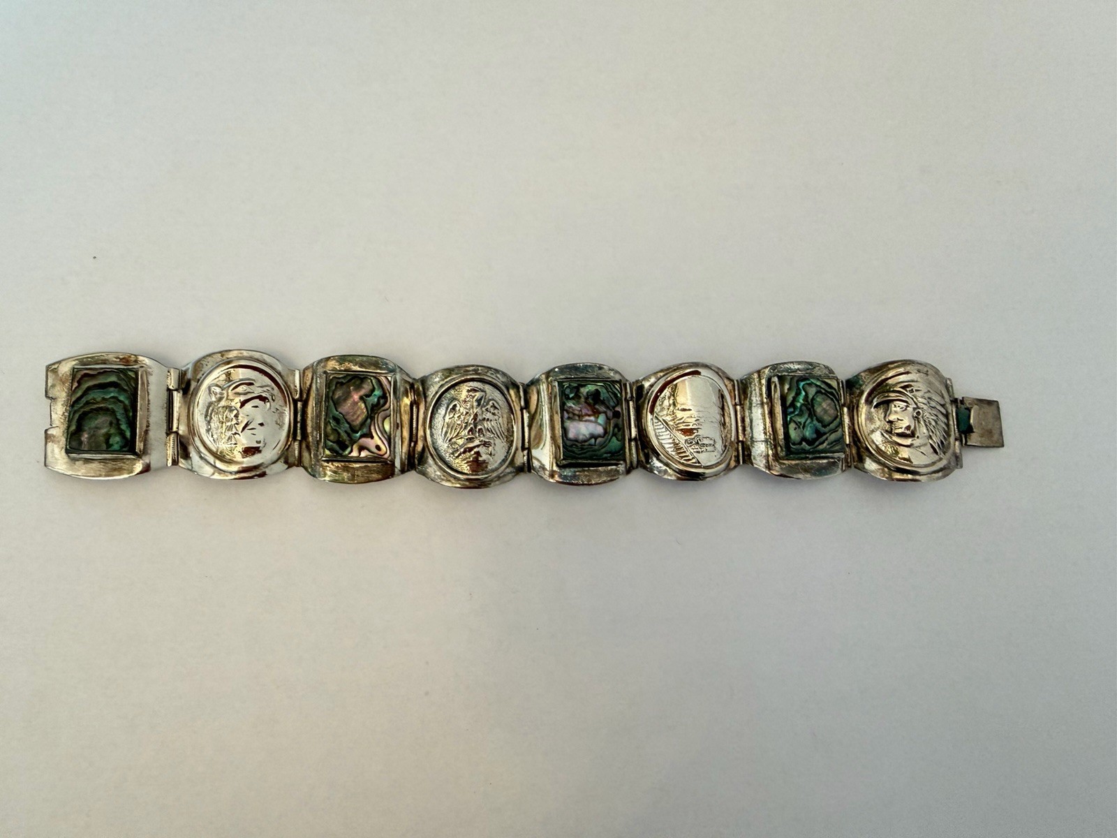 VINTAGE Hecho en Mexico Panel BRACELET WITH ABALONE & Beads- 7″ B5
