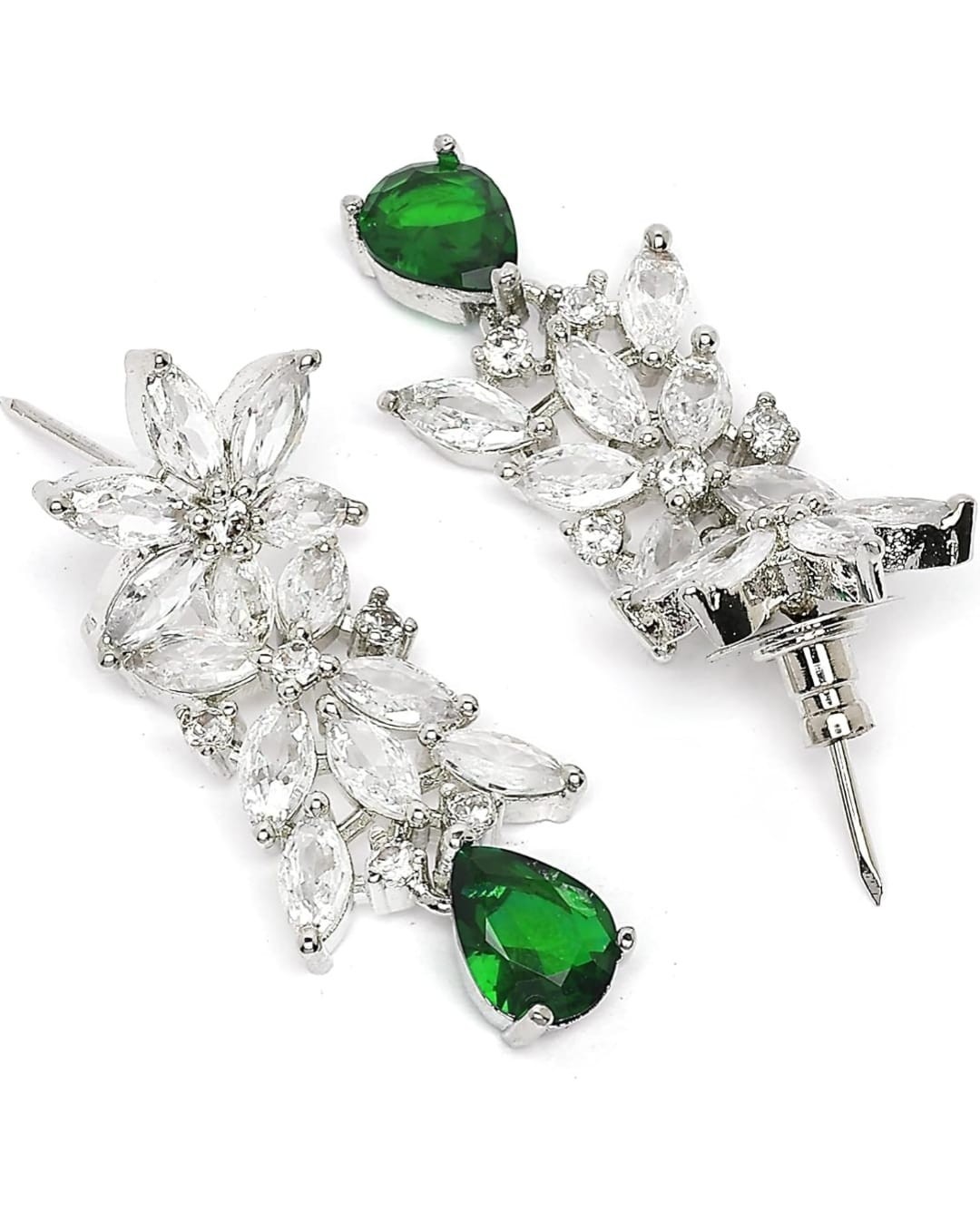 Indian bollywood white/green stone necklace set with matching earrings for women