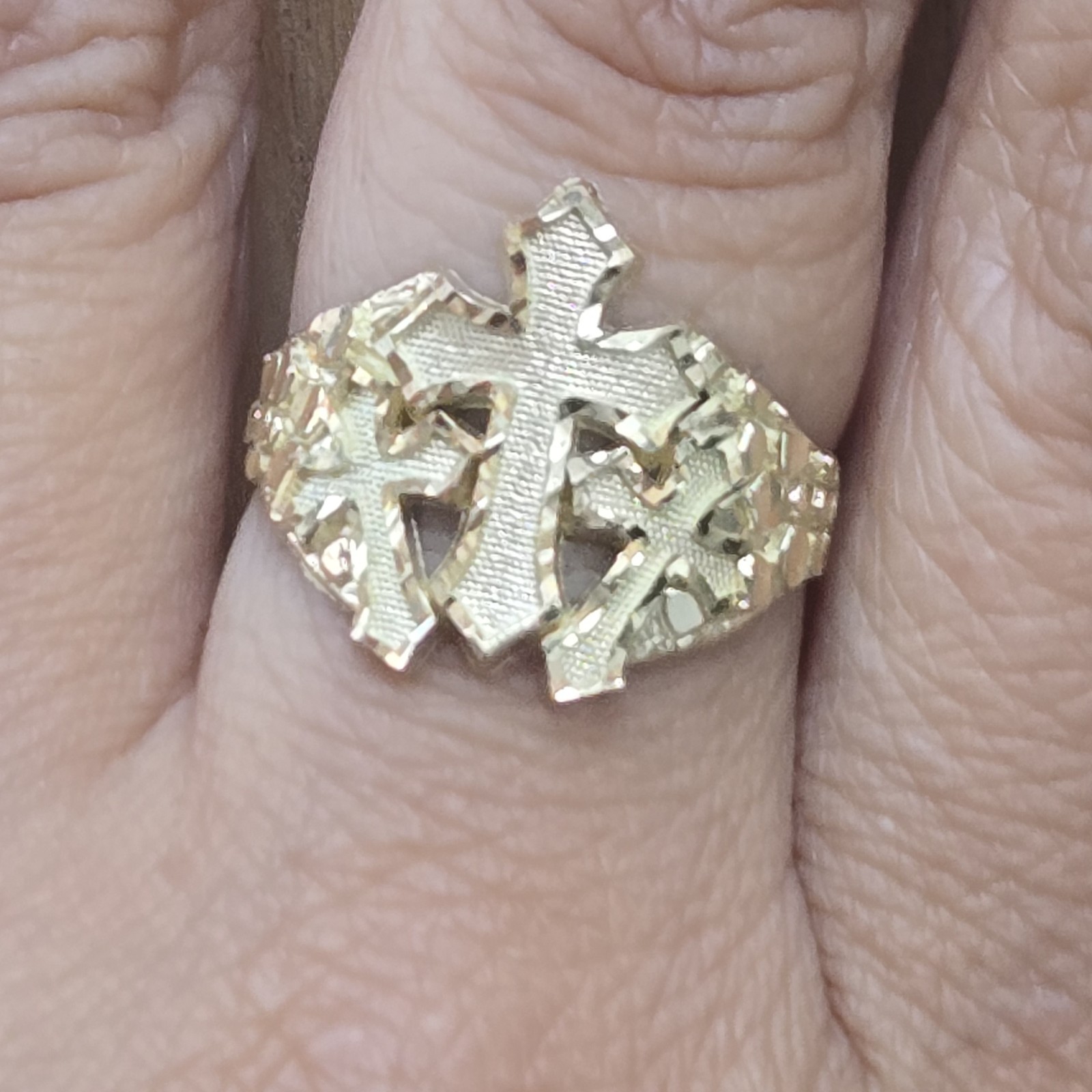 Solid 10k yellow Gold Nugget Triple Cross Ring Size 8 9 10 11 12