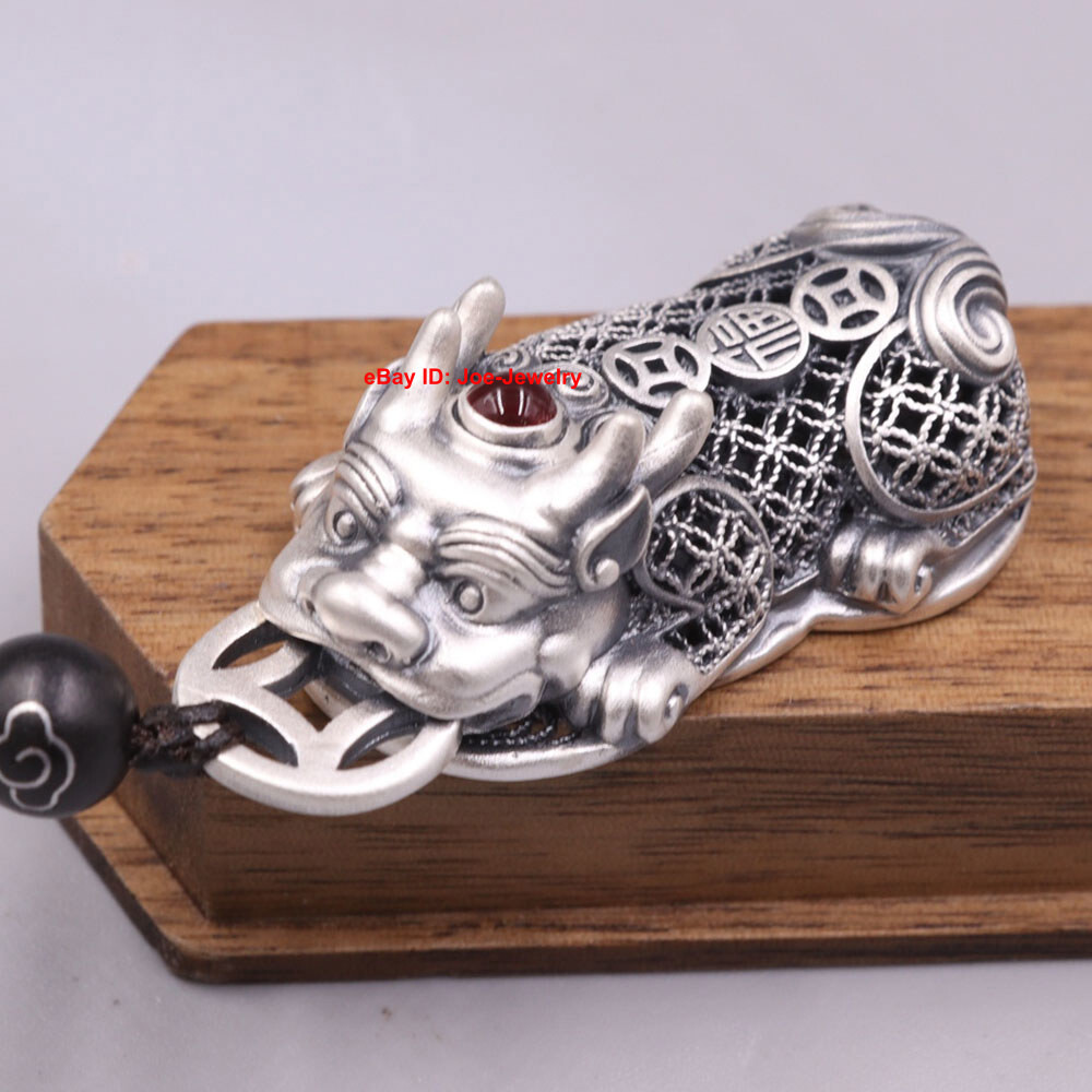 Pure 999 Fine Silver Pendant Chinese Traditional Pixiu Wealth Amulet 19-21g