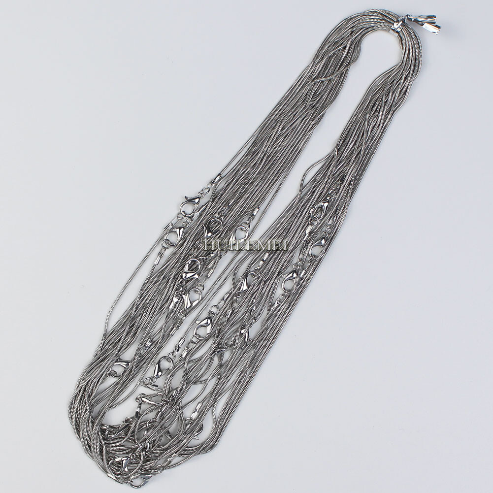10pcs Rhodium / Dark Silver Plated 1.2mm Snake Chain Necklaces 16″ 18″ 20″ 24″