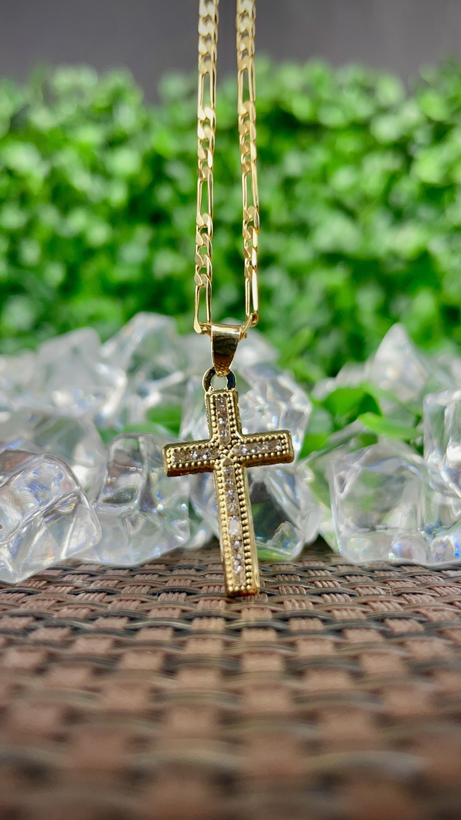 CZ Cross Necklace for Women Men Unisex Crucifix Charm Pendant Figaro Chain Gifts