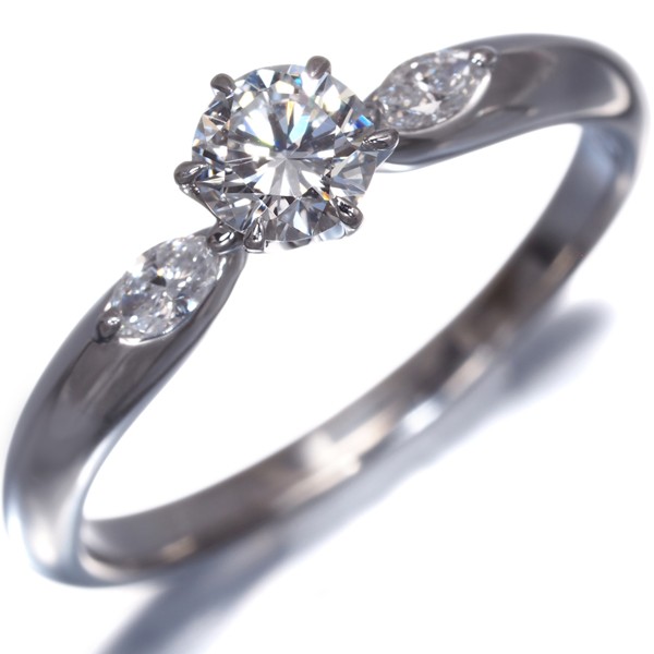 Auth ROYAL ASSCER Ring Diamond 0.32ct/0.10ct Solitaire US6-6.25 900 Platinum