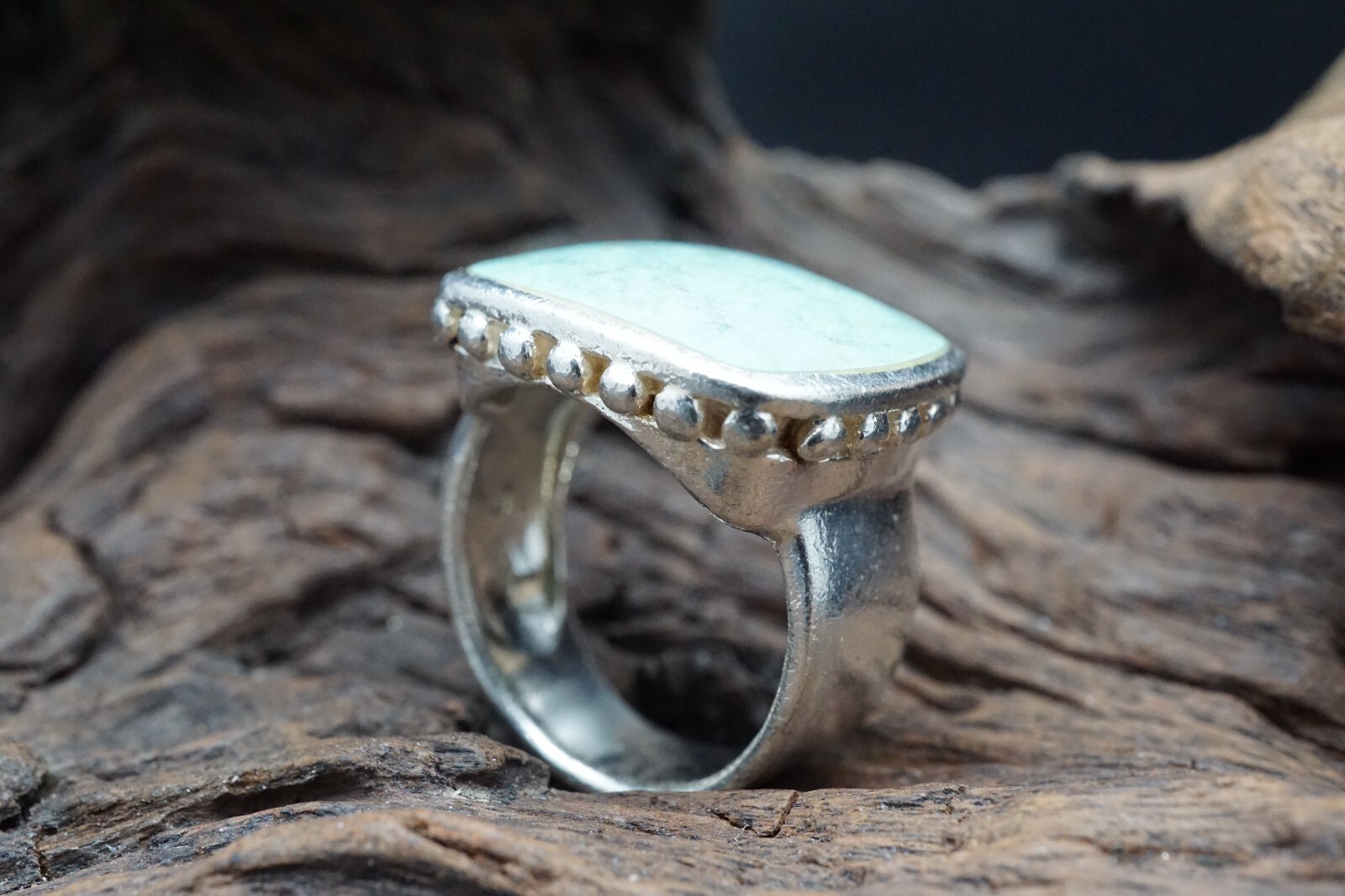 Sterling Silver Designer Domed Square Faux Turquoise Ring Size 8 W. 9.54 Grams