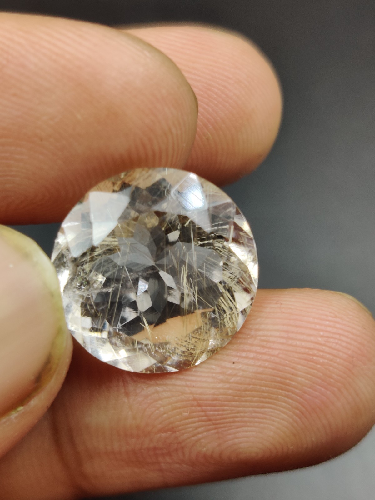 13.20 Ct Natural Rutilated Quartz Faceted Cut Round Gemstone 16mm W00232