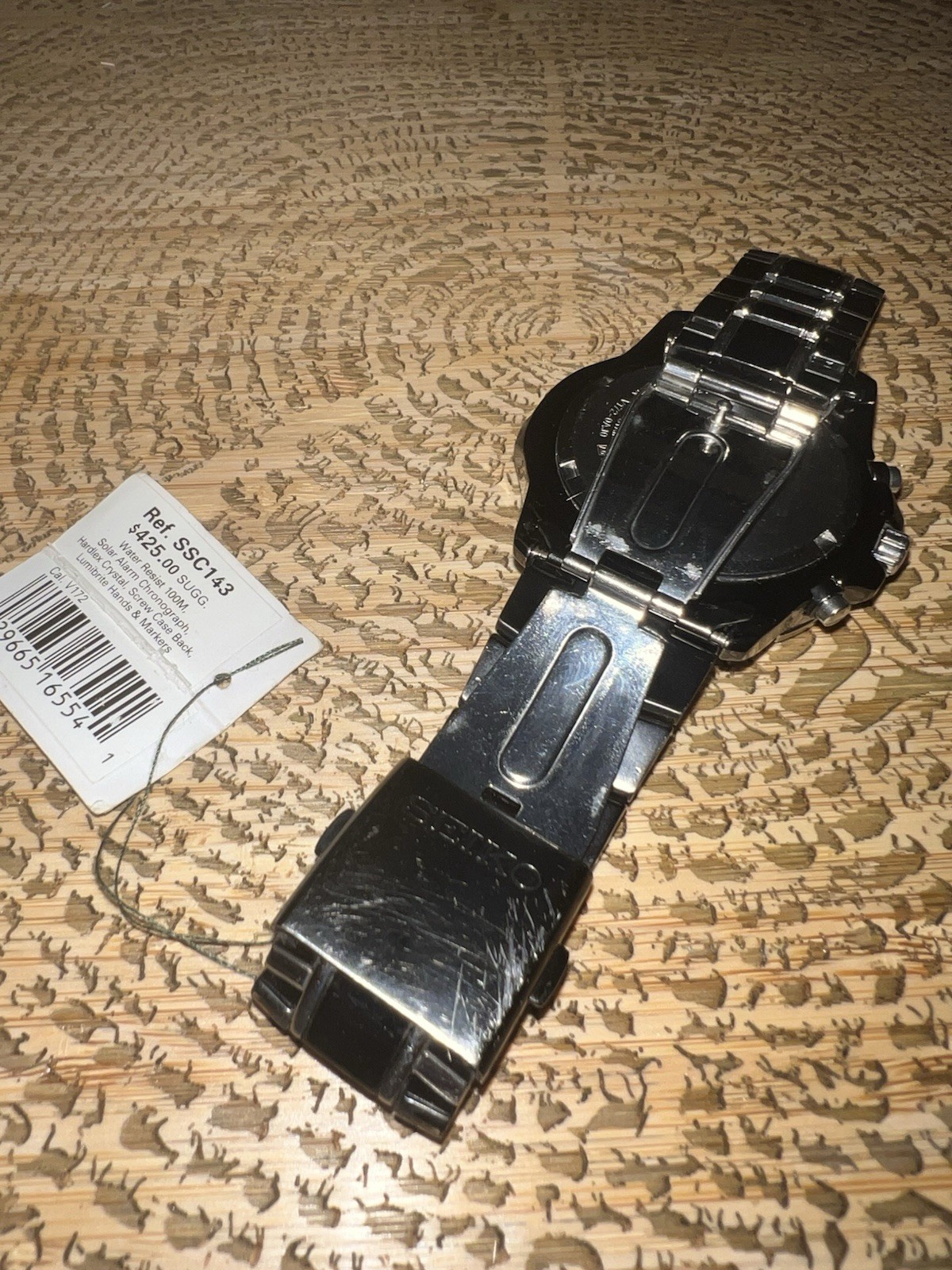 Seiko Solar Chronograph Watch Black Dial Date Alarm SSC143 New In Box