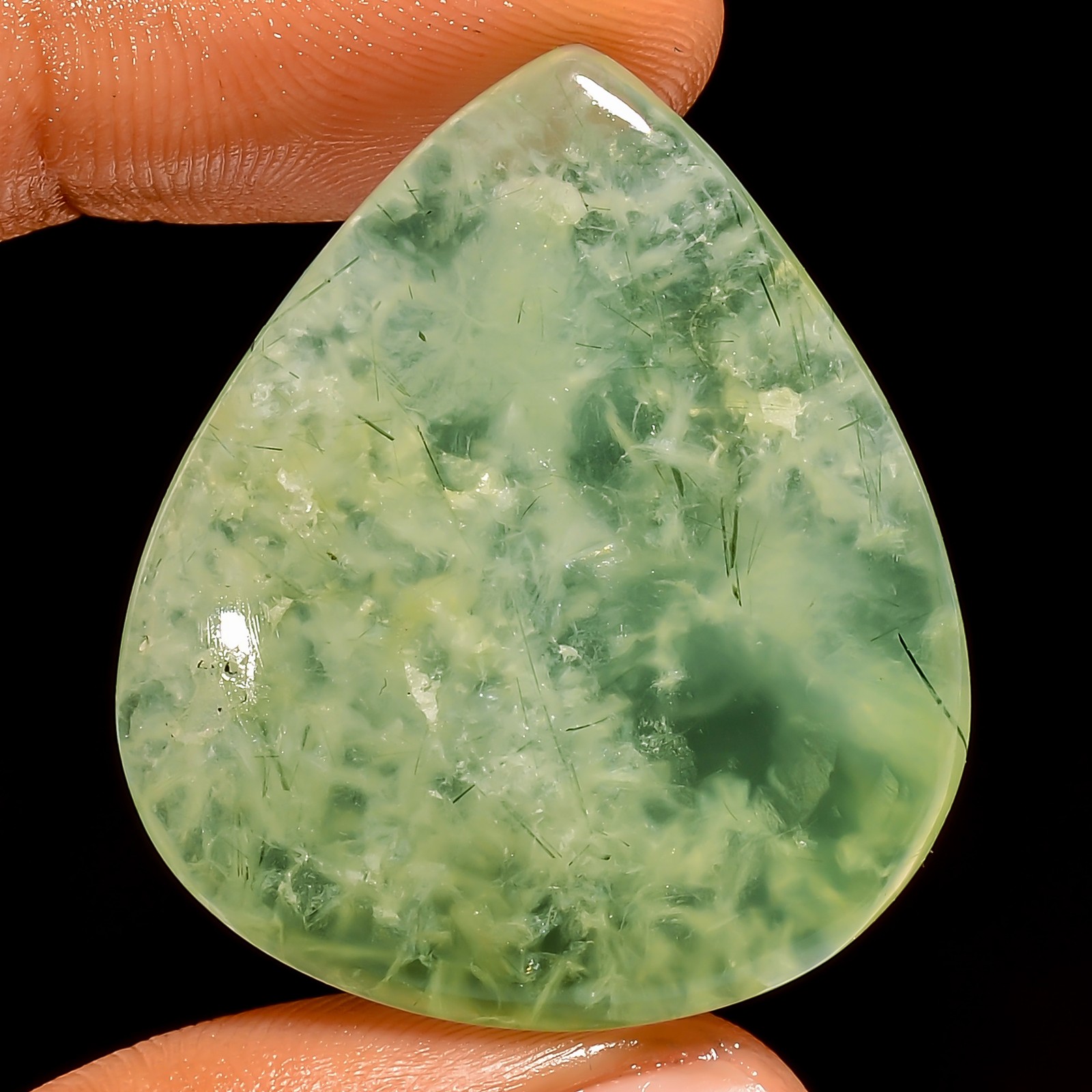 100% Natural Prehnite Pear Shape Cabochon Loose Gemstone 57 Ct 34X30X6mm UG-6640