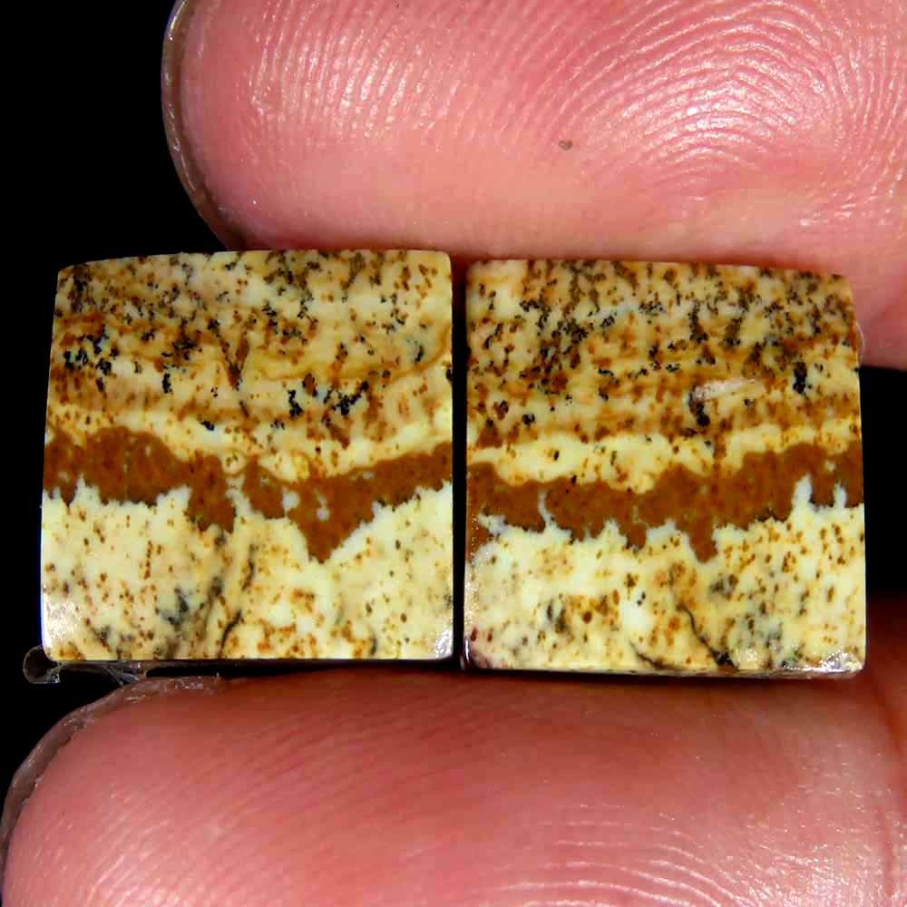 12.80Cts.100%Natural Designer Picture Jasper Cushion 10x11x5mm cab Pair Gemstone