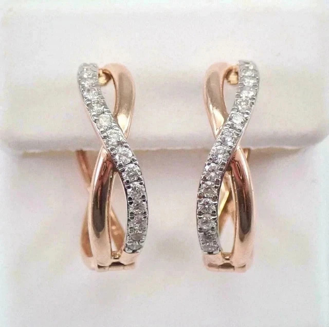 2Ct Round Real Moissanite Huggie & Hoop Earrings For Her 14K Rose Gold Plated