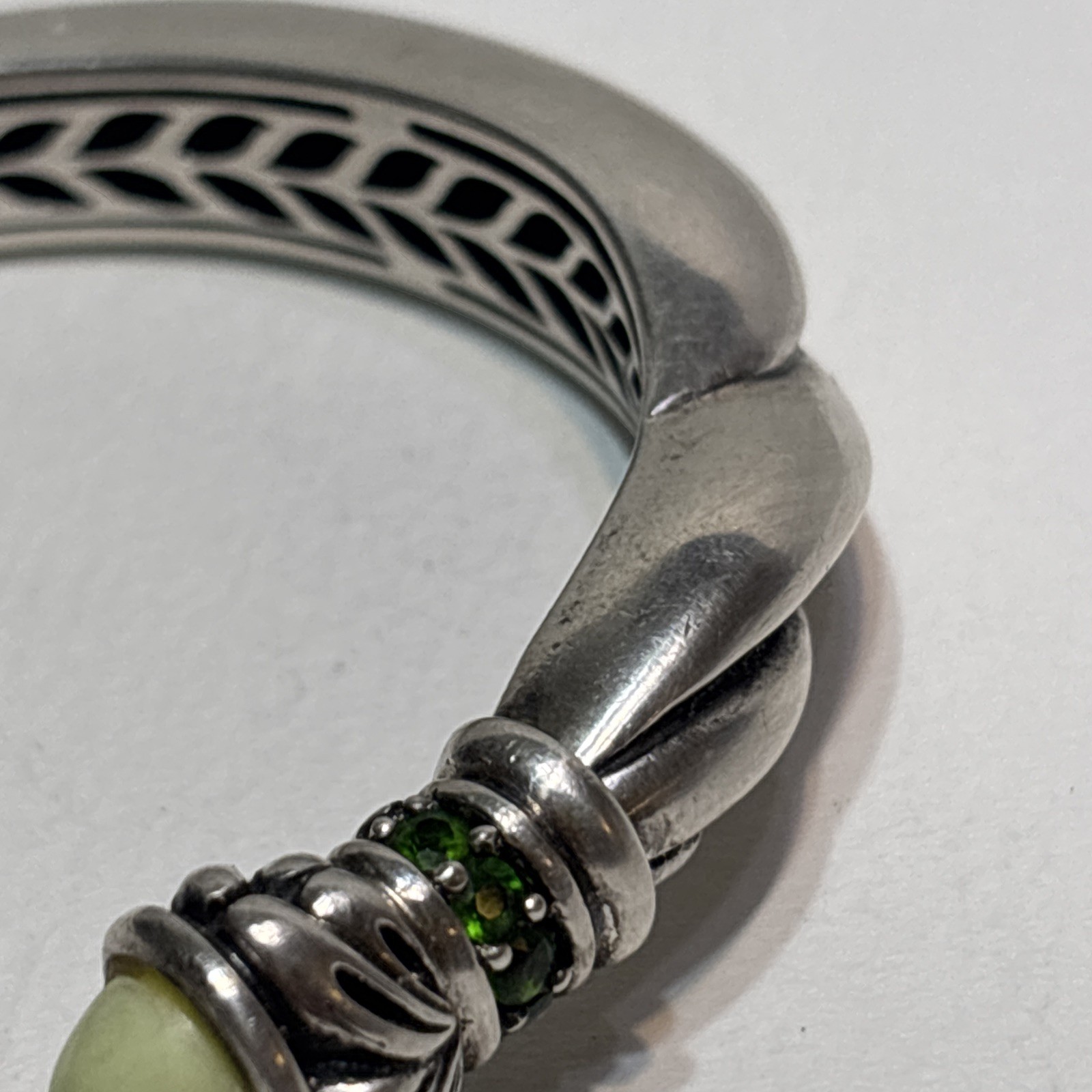 Rare Ann King Bracelet Hinged Cuff Green Sterling Silver Stone