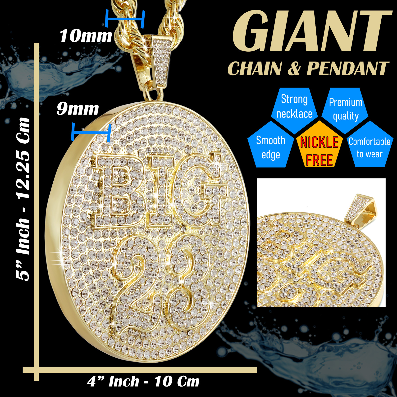 14K Rope Chain Necklace 10mm 24″ & 30″ | BIG 23 Gold Plated XXL Hip Hop Jewelry