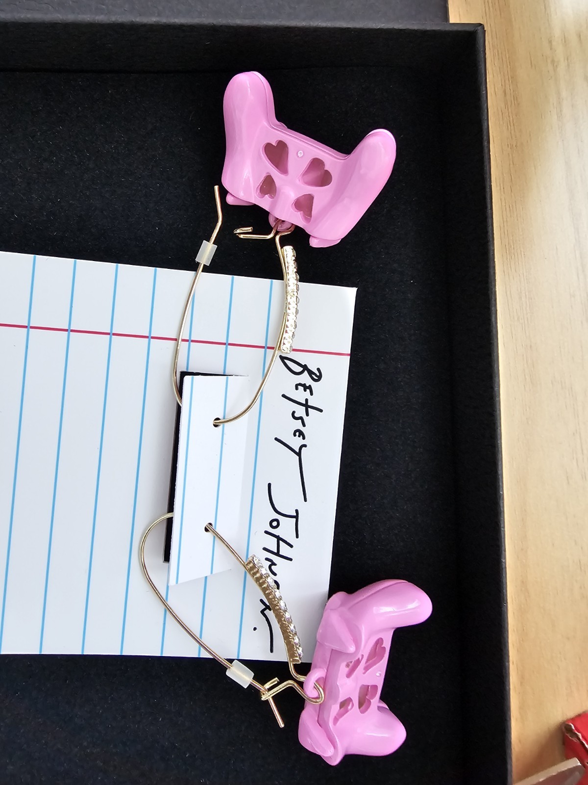 NWT Betsey Johnson Gold Tone & Pink Enamel Video Game Controller Drop Earrings