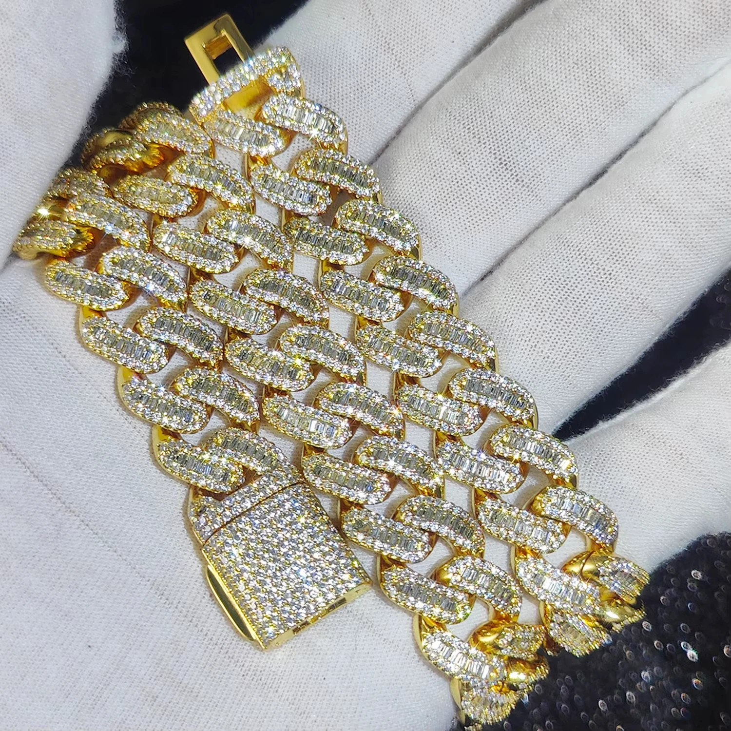 Diamond Iced Out Cuban Link Chain with Baguette CZ in Silver/Gold Plated