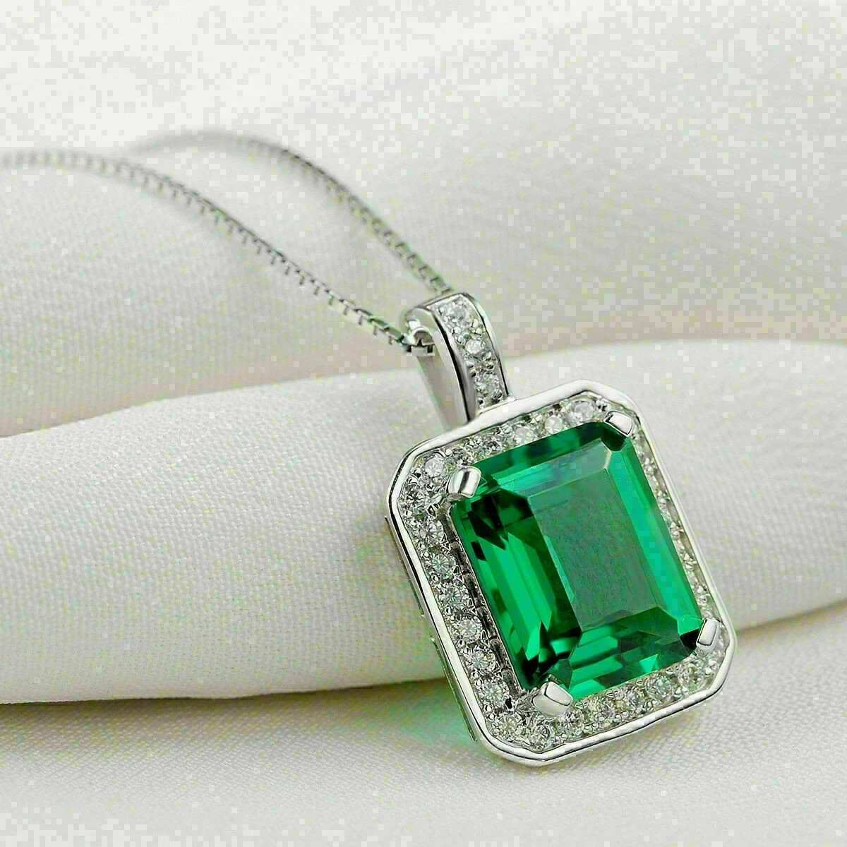 2.96 Ct Emerald Cut Emerald Pendant Wedding Pendant 14K White Gold