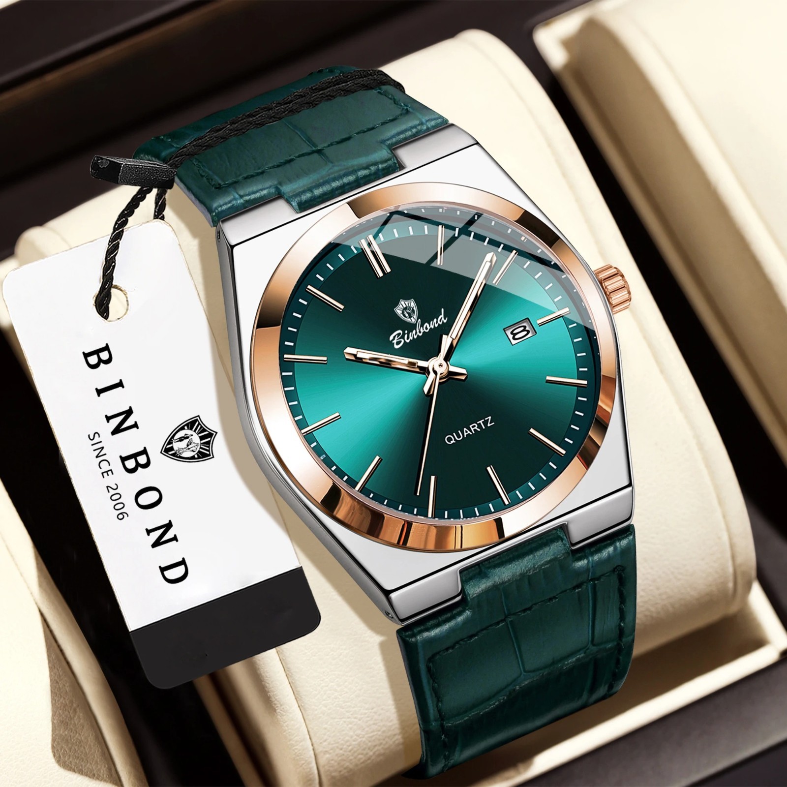 BINBOND Luxury quartz wristwatches luminous waterproof auto date men’s watch bus