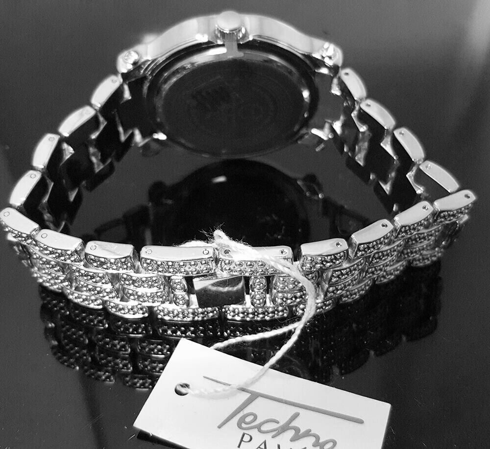 Men Hip Hop Icy Iced Silver Plated Alloy Bling Cubic Zirconia Bling Luxury Watch