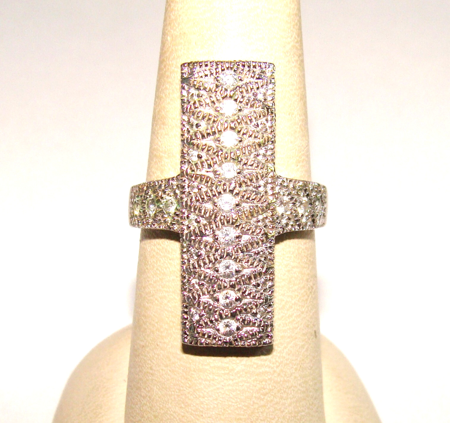 Designer Deco STYLE 5.5g Sterling Silver Multi CZ Textured Elongated Ring 7.25
