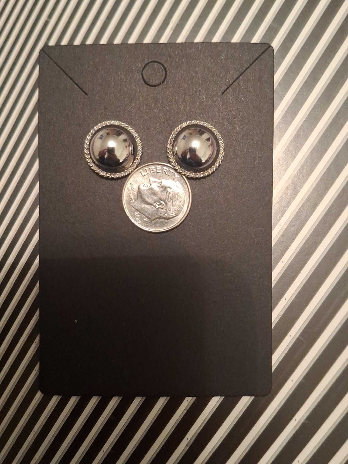 Carla Sterl. Silver Dome Stud Rope Bezel Minimalist Modernist Pierced Earrings