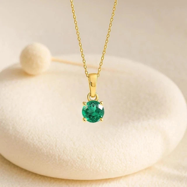 1Ct Round Cut Lab-Created Emerald Solitaire Pendant Sale 14k Yellow Gold Plated