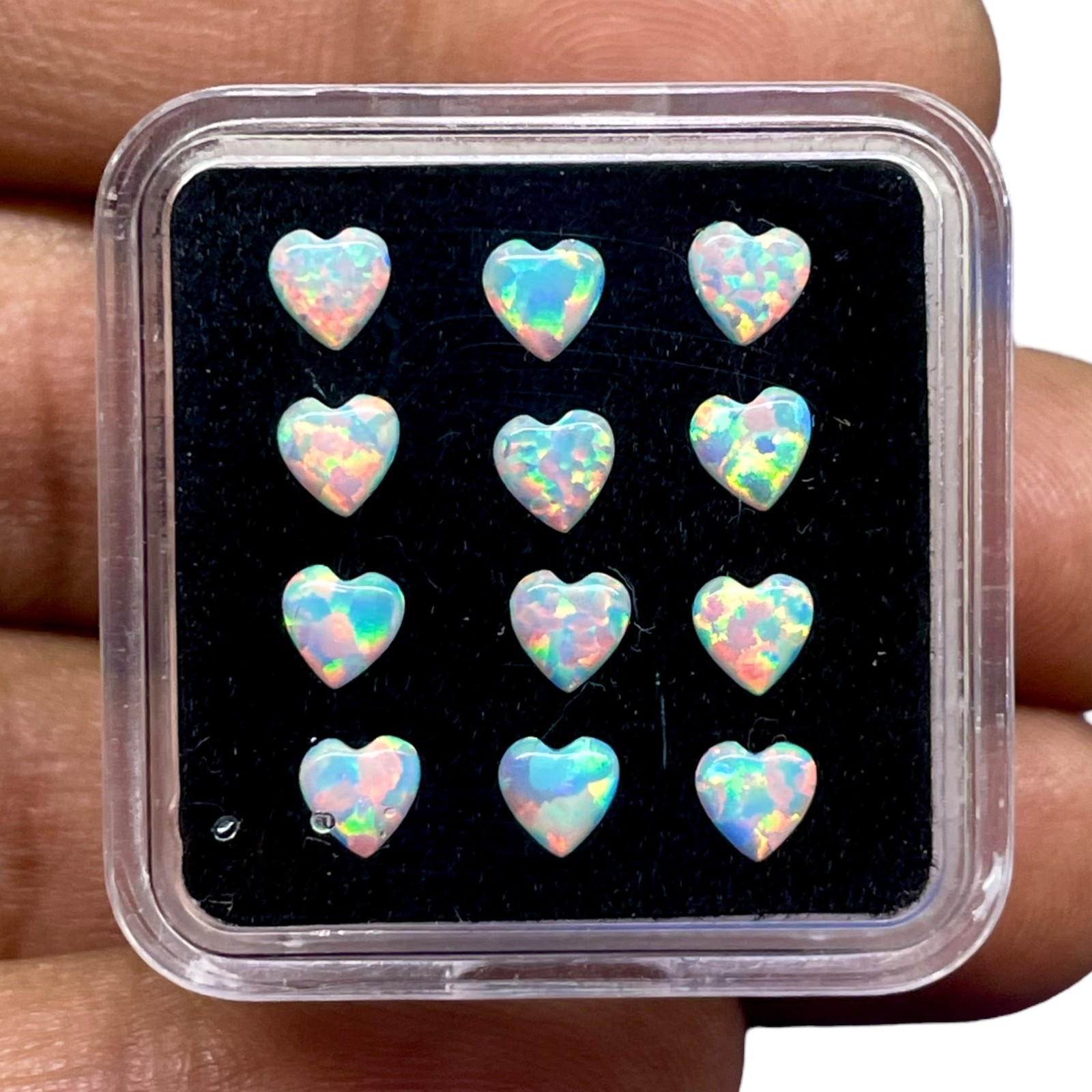 12 Pcs Australian Opal 4mm Heart Cabochon AAA Quality Lab Created Gemstone Lot
