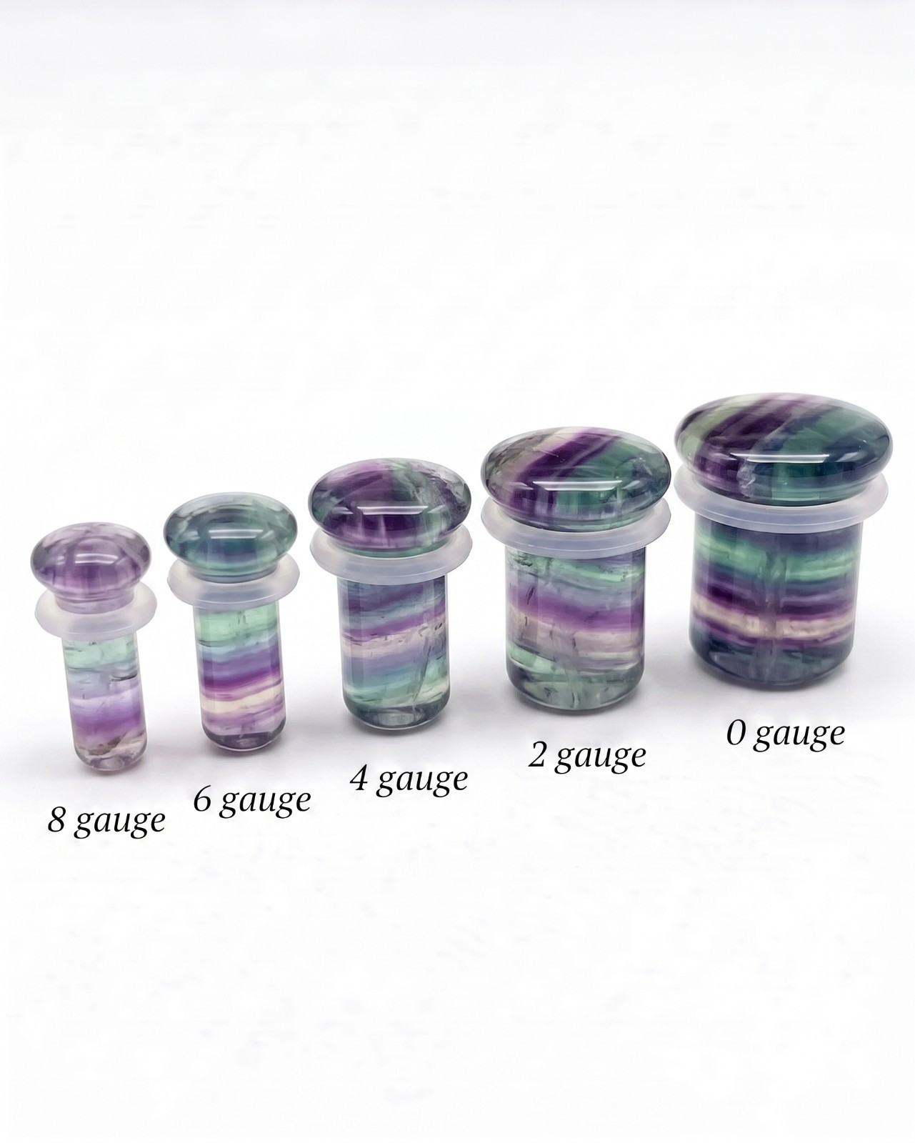 Pair of Rainbow Fluorite Single Flare Natural Stone Ear Plugs Expander E618A