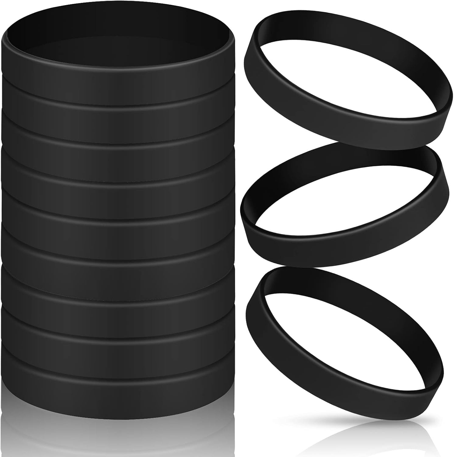 12 Solid Color Silicone Bracelets – Customizable Black Wristbands for All Ages