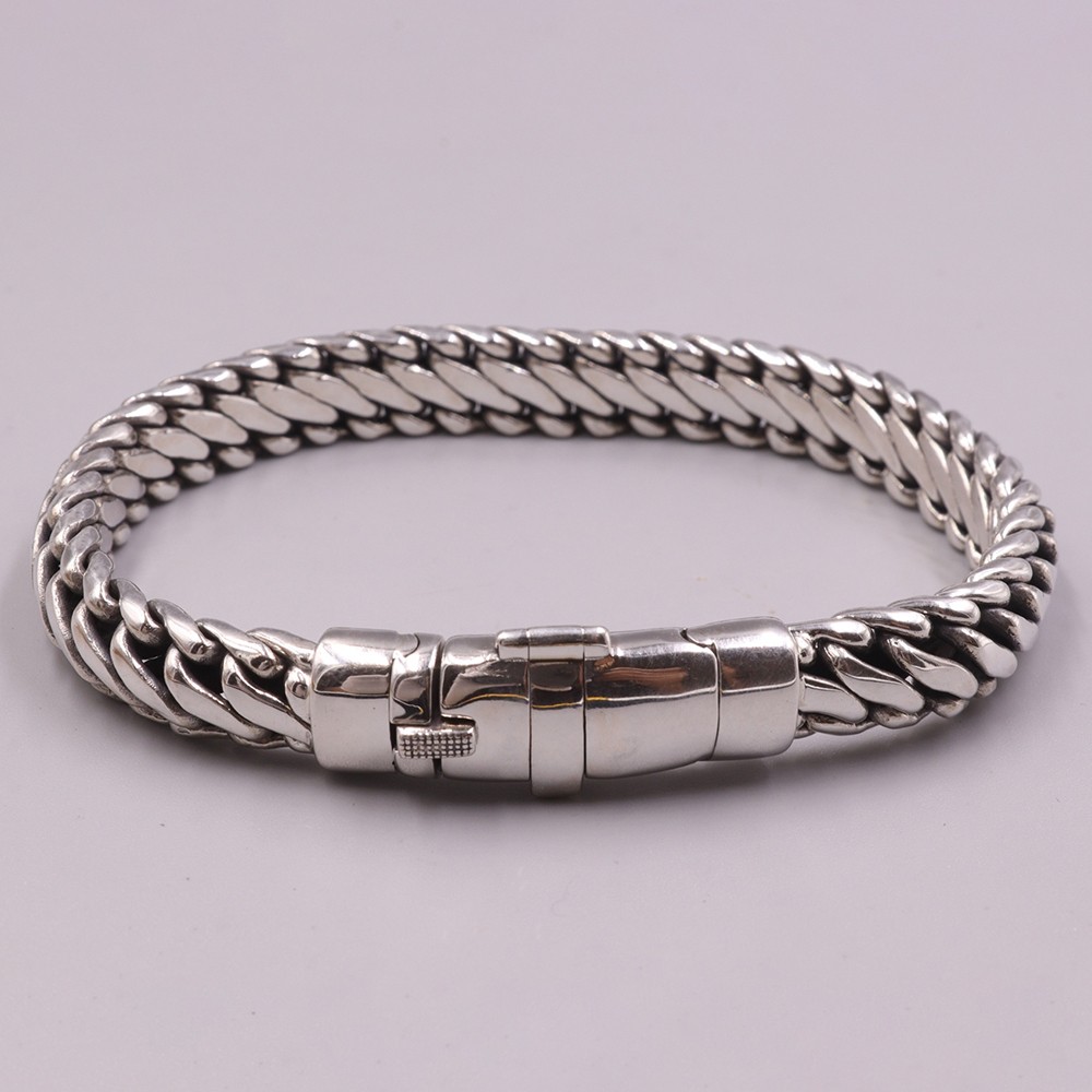 Pure S925 Sterling Silver Chain 10.5mm Smooth Curb Cuban Bracelet 59-60g 8.26in