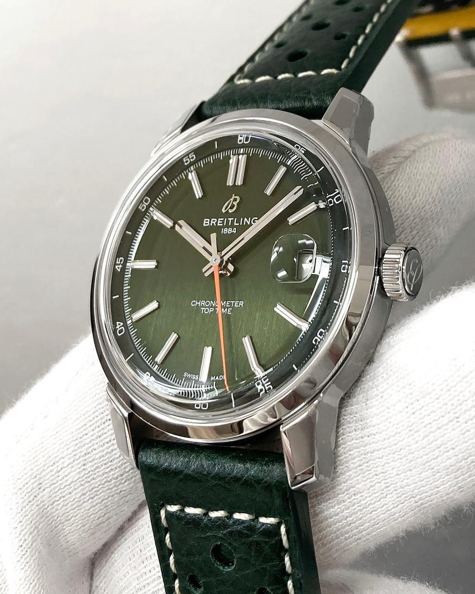 BREITLING Top Time B31 38mm Green Dial Leather Men’s Watch AB3113171L1X1