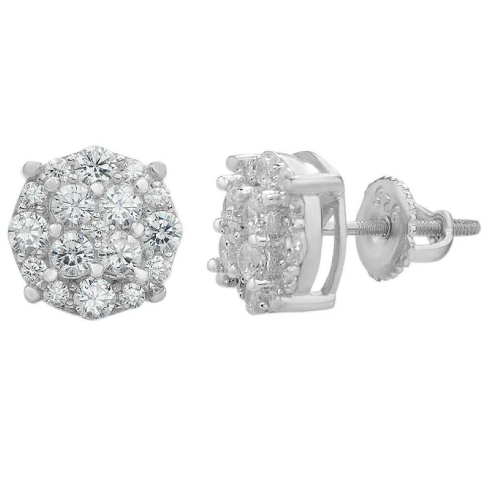 Men’s Engagement Stud Earrings Round Cut Simulated Siamond 925 Starling Silver