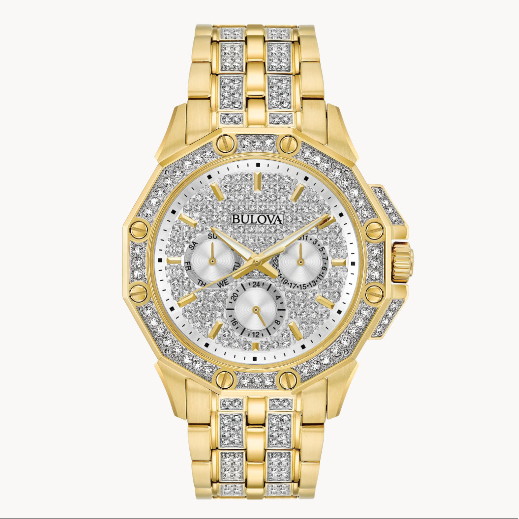 Bulova Octava 98C126 Men’s Quartz Watch Crystal White Dial Gold-Tone 41.5mm