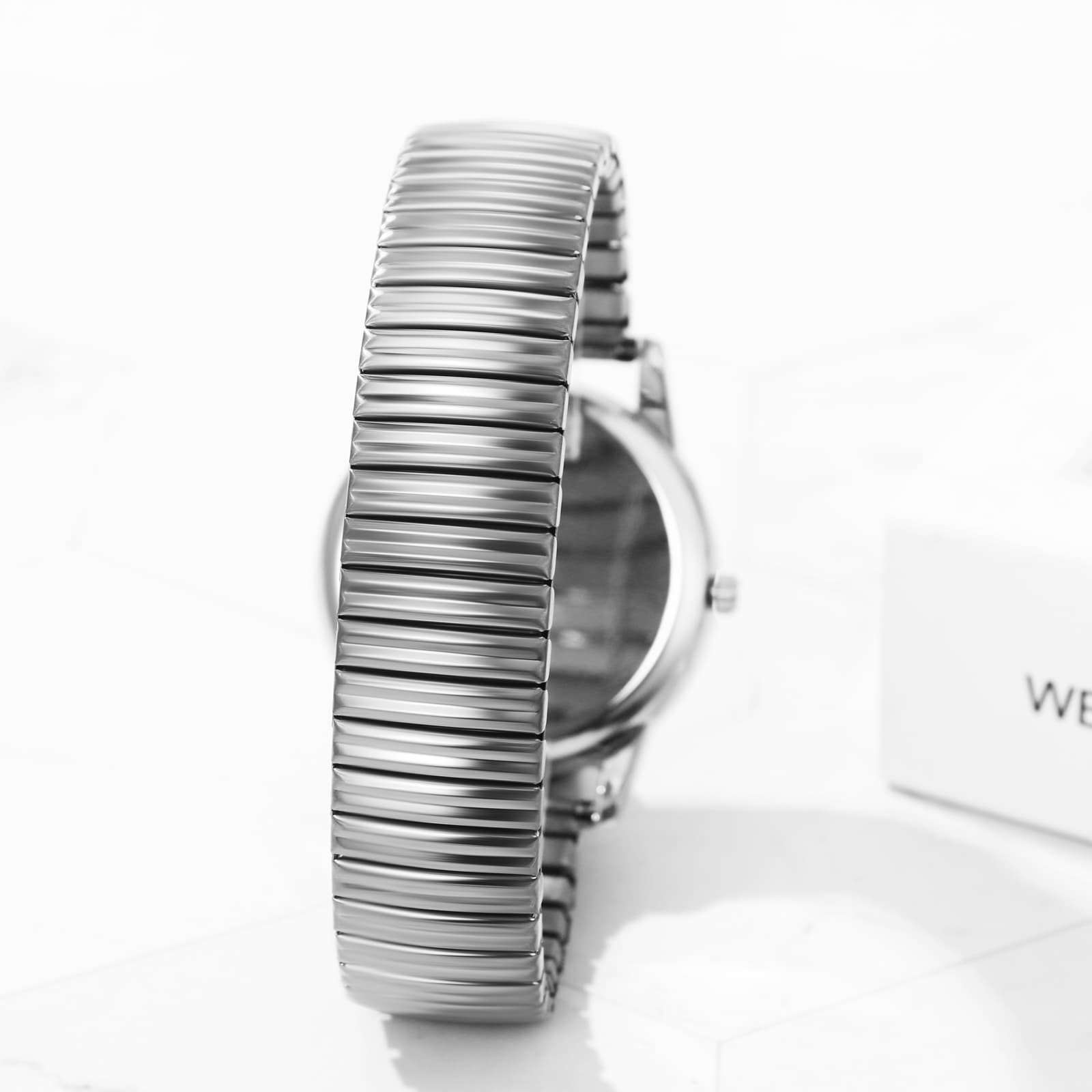 Mens 24hr Easy To Read Large Date Dial Stainless Steel Elastic Band Wrist Watch