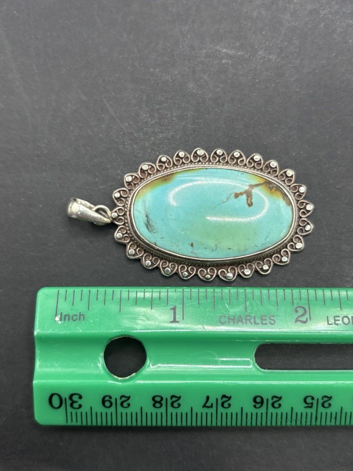 Vintage Sterling Silver 45×36 Turquoise Pendant 925 10 Grams G27