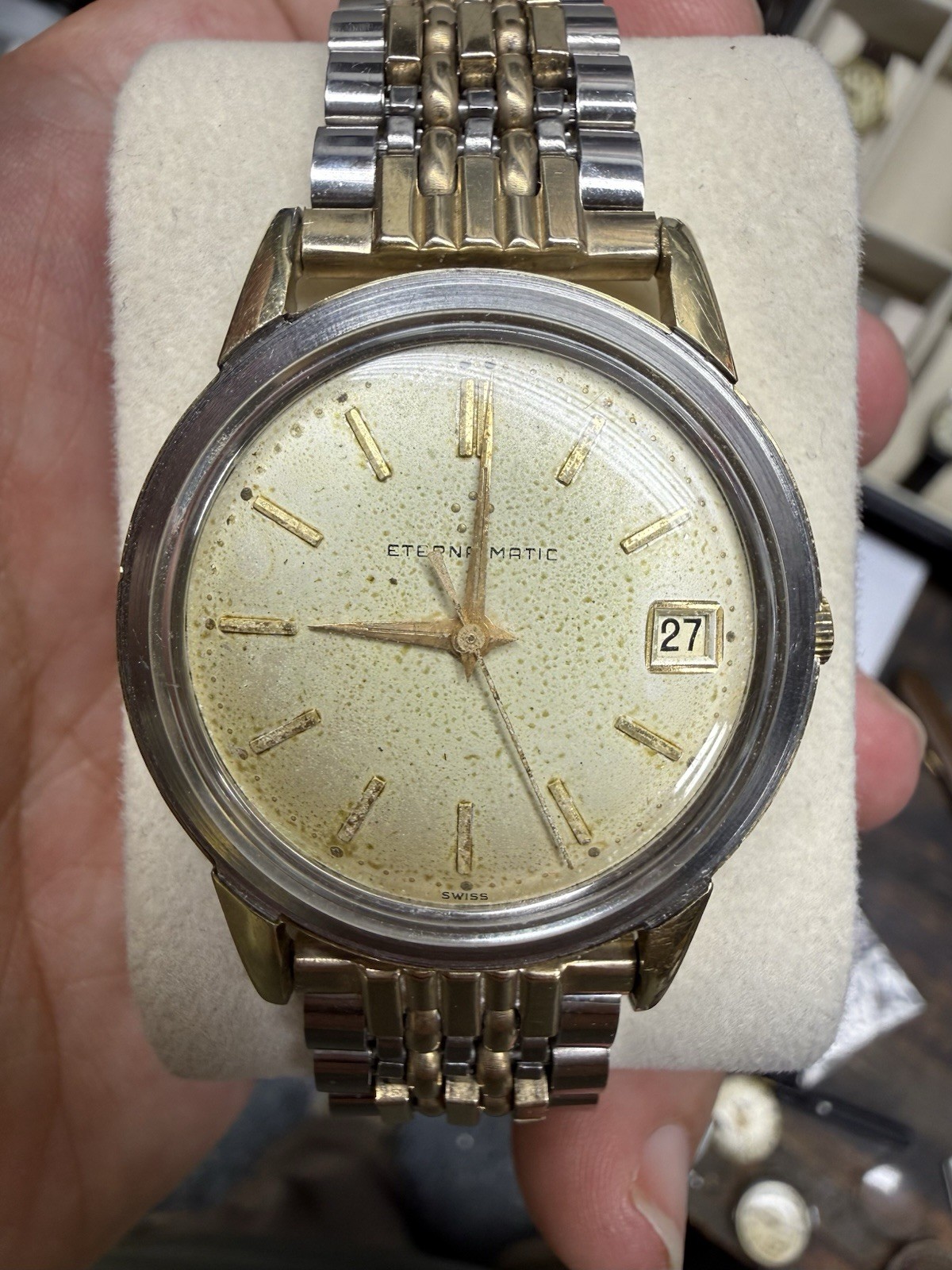 Eterna Matic Swiss Made Automatic 17J Date 34mm Two-Tone 1422U Cal Dress Watch