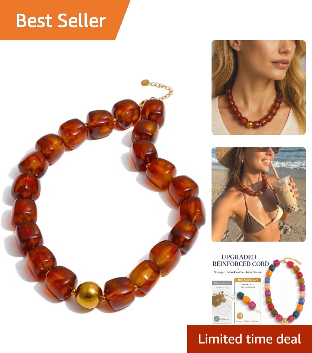 Vintage-Inspired Chunky Beaded Choker with Adjustable Length & Gold Accents