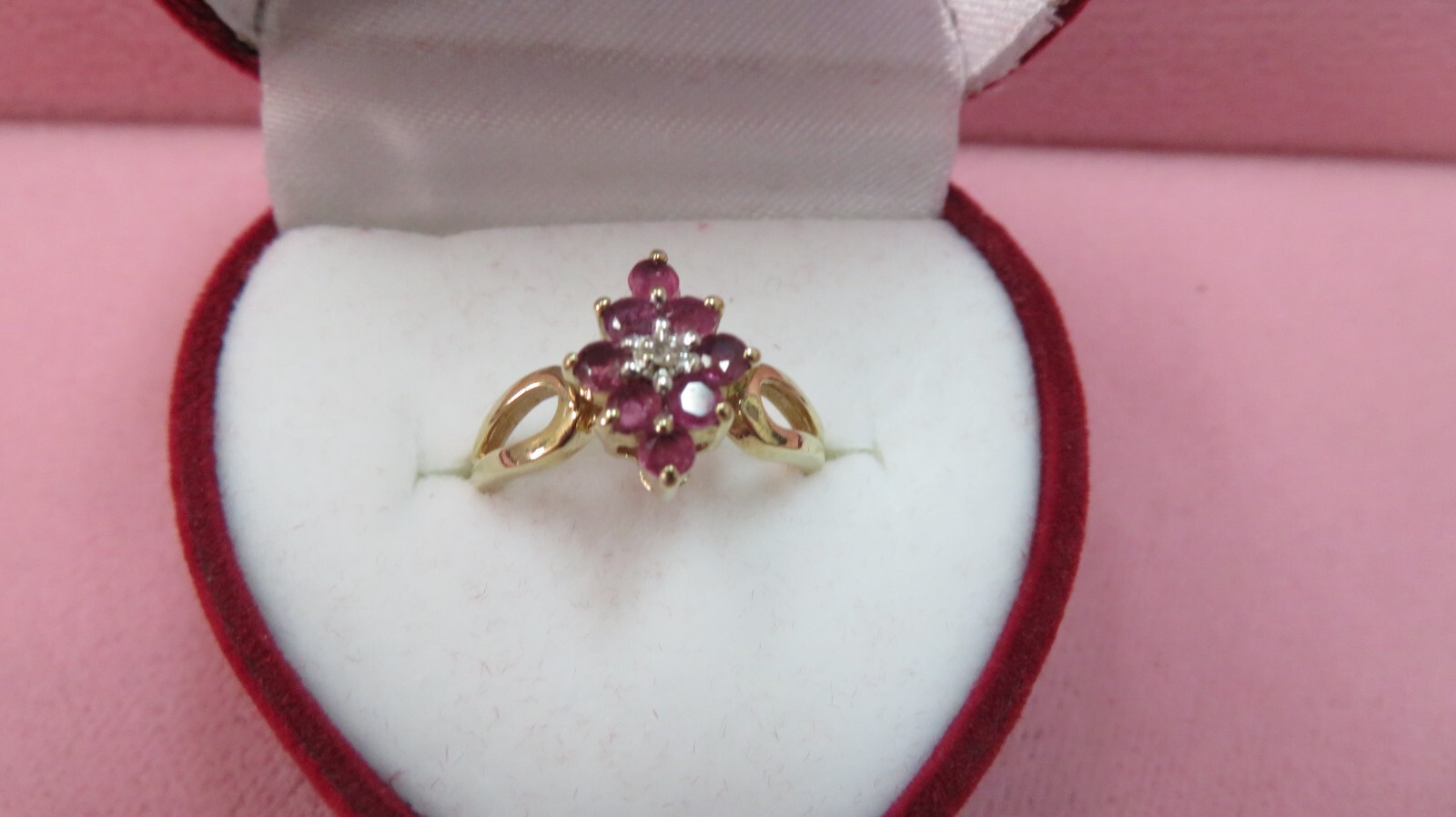 10K Solid Gold Ruby Diamond Band Ring Size 5.75 / 2.53 Grams