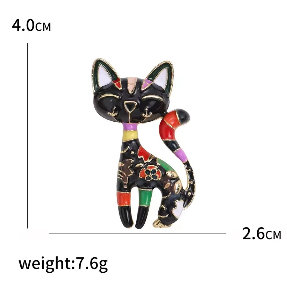Elegant Retro Black Cat Brooch Gold Enamel Kitten Pin Cute Animal Jewelry Gift