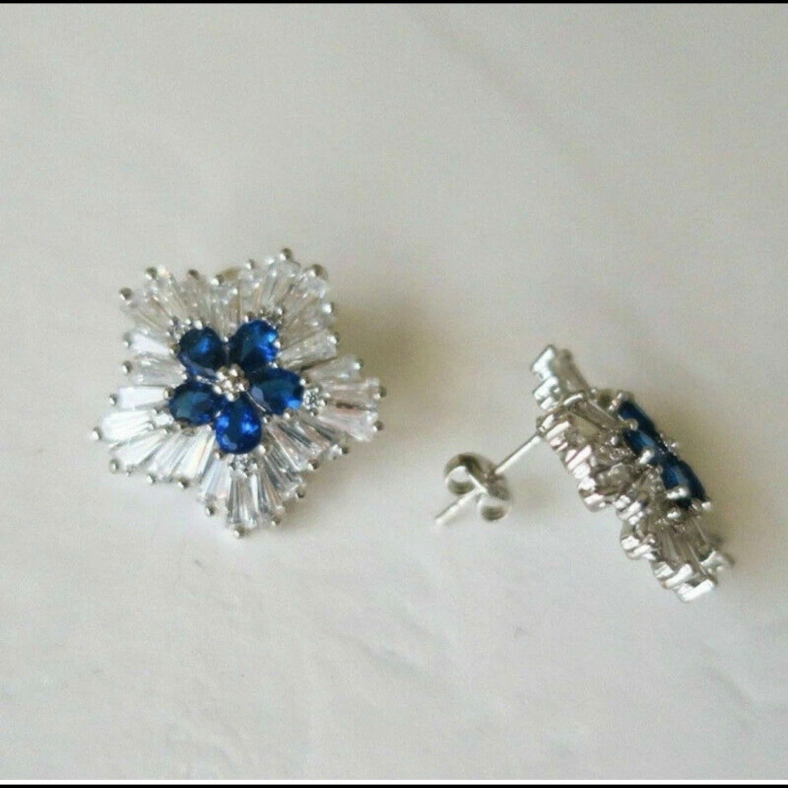 Elegant Cubic Zircon 925 Silver Plated Stud Earrings Women Jewelry Gift A 11