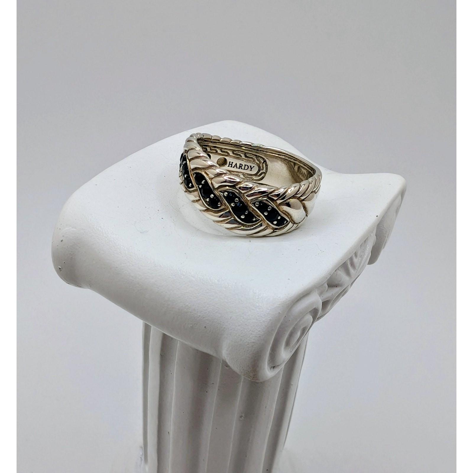 John Hardy Sterling Silver and Black Sapphire Surf Ring Size 8