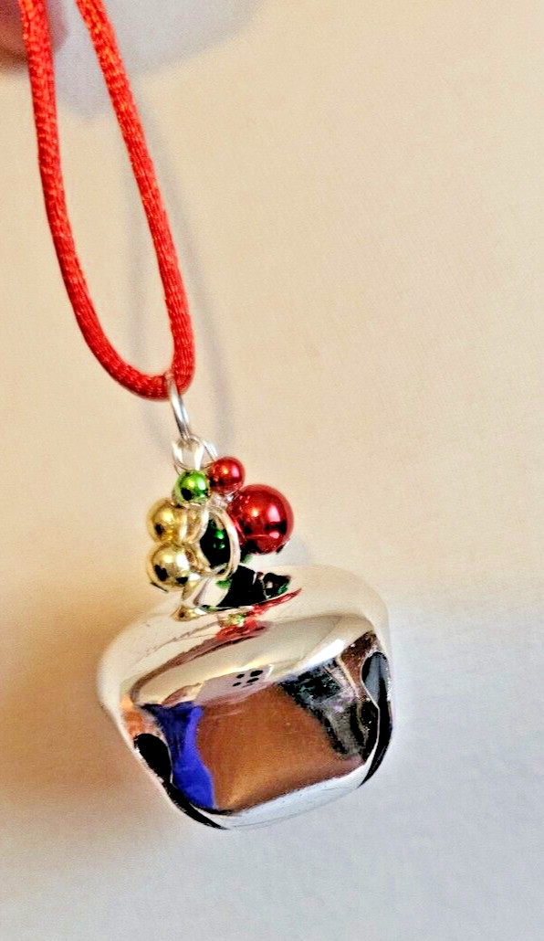Holiday Large Silver Tone Jingle Bell Christmas Necklace With Ornament Balls New
