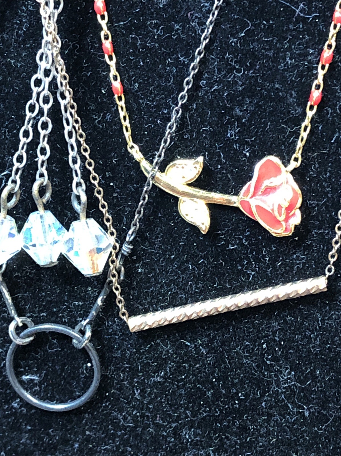 b56. 925 Sterling, GF, Mix material, Enamel, Glass, Stone 9 chain Necklaces 21g