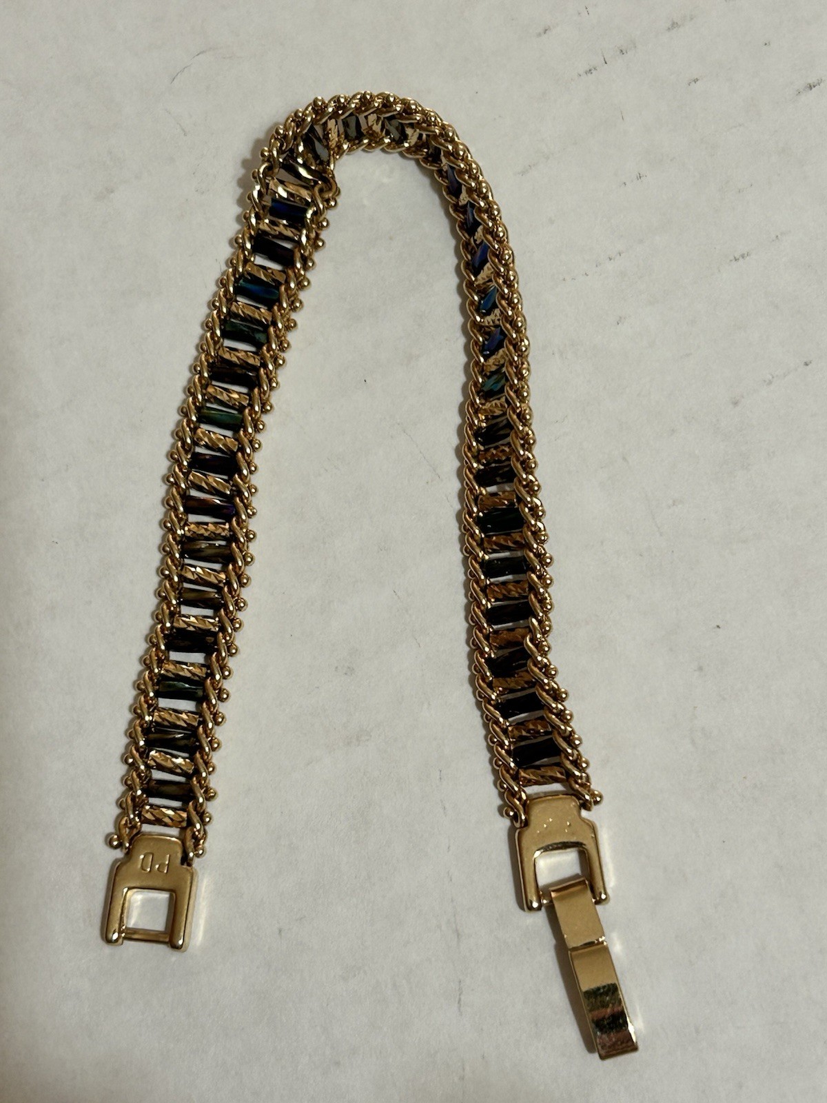 Premier Designs Gold Tone Black Faceted Link Bracelet 8” Fold Over Clasp