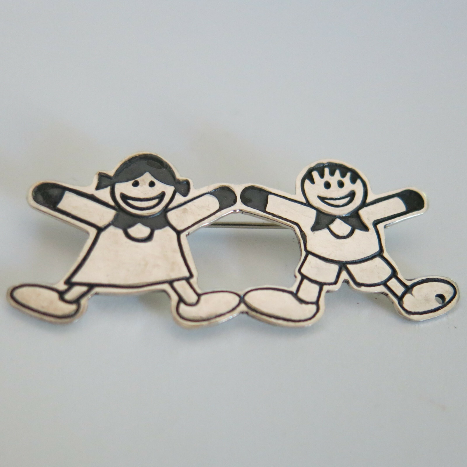 Sterling Silver EFS Save the Children Brooch Boy Girl Mexico 7.1g [6640]