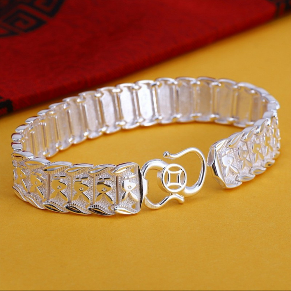Pure 990 Fine Silver Bracelet Women Men 13mm Rabbit Watch Link 7inch to 8inch