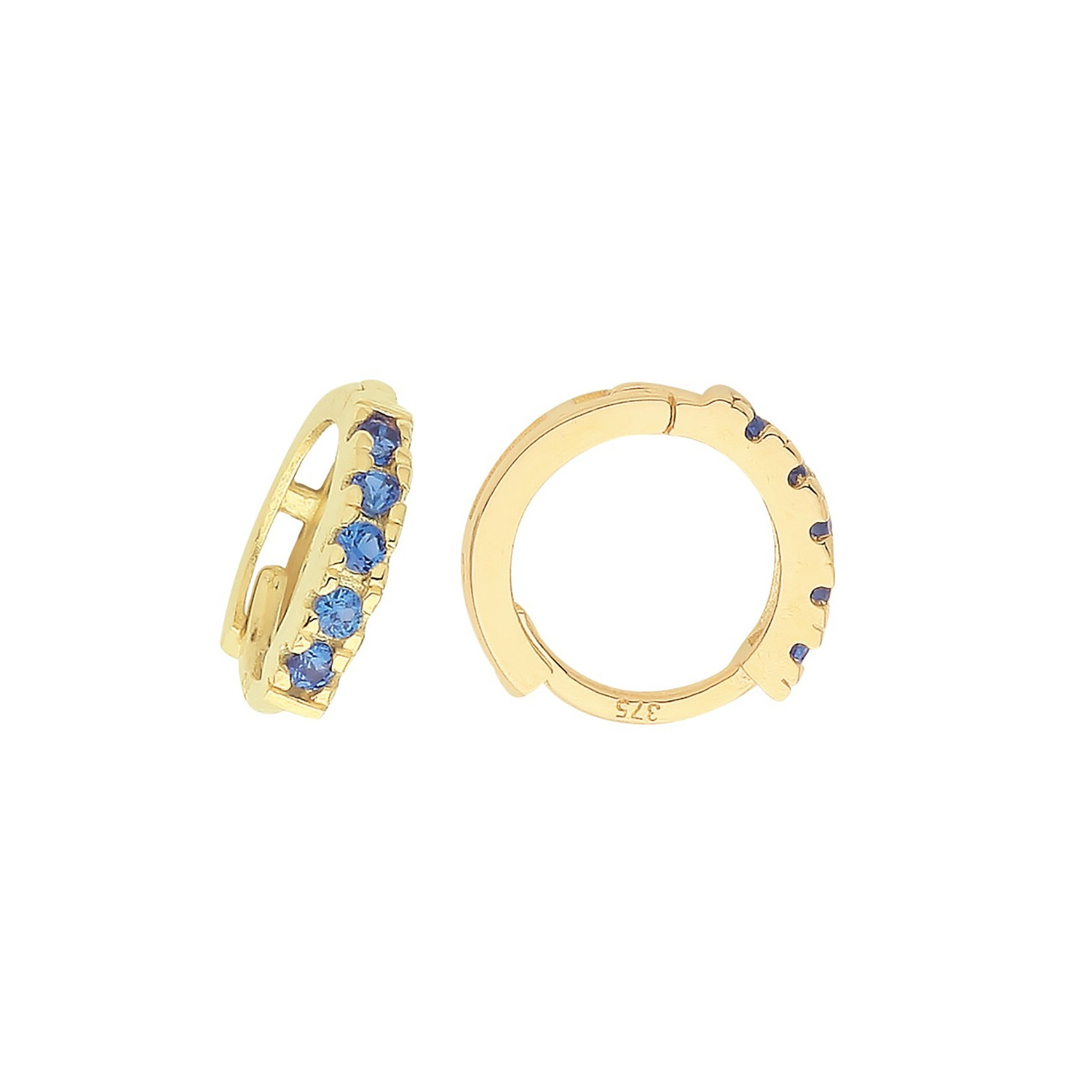 9ct Yellow Gold Sapphire Hoop Earrings British Made 375 Hallmark Brand New Boxed