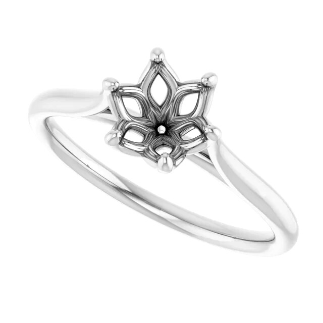 14K White Gold Solitaire Ring Setting Tulip Flower Style 6 Prong 4mm to 9mm